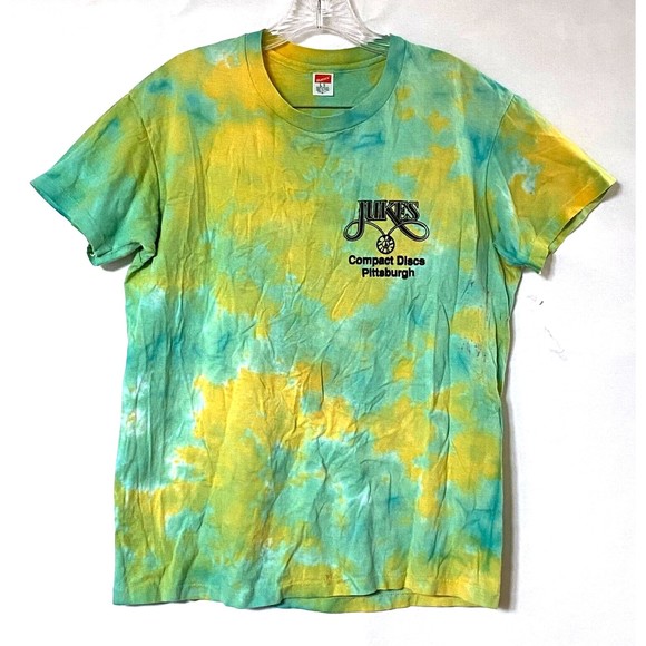Jukes Pittsburgh T-Shirt L Turquoise Yellow Tie Dye Vtg Hanes Single Stitch READ - Picture 1 of 13